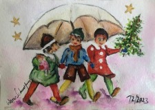 Postkarte-Kinder-im-Schnee